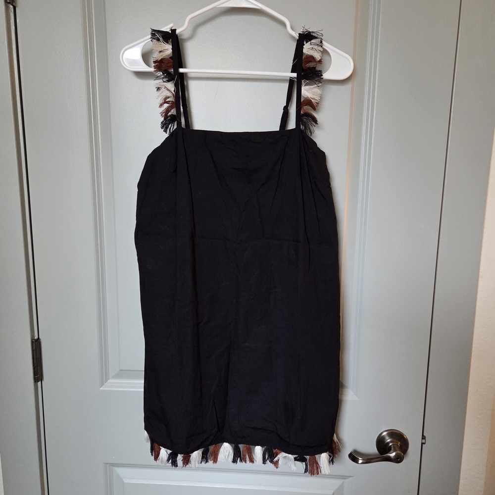 By Anthropologie Black Fringe Dress